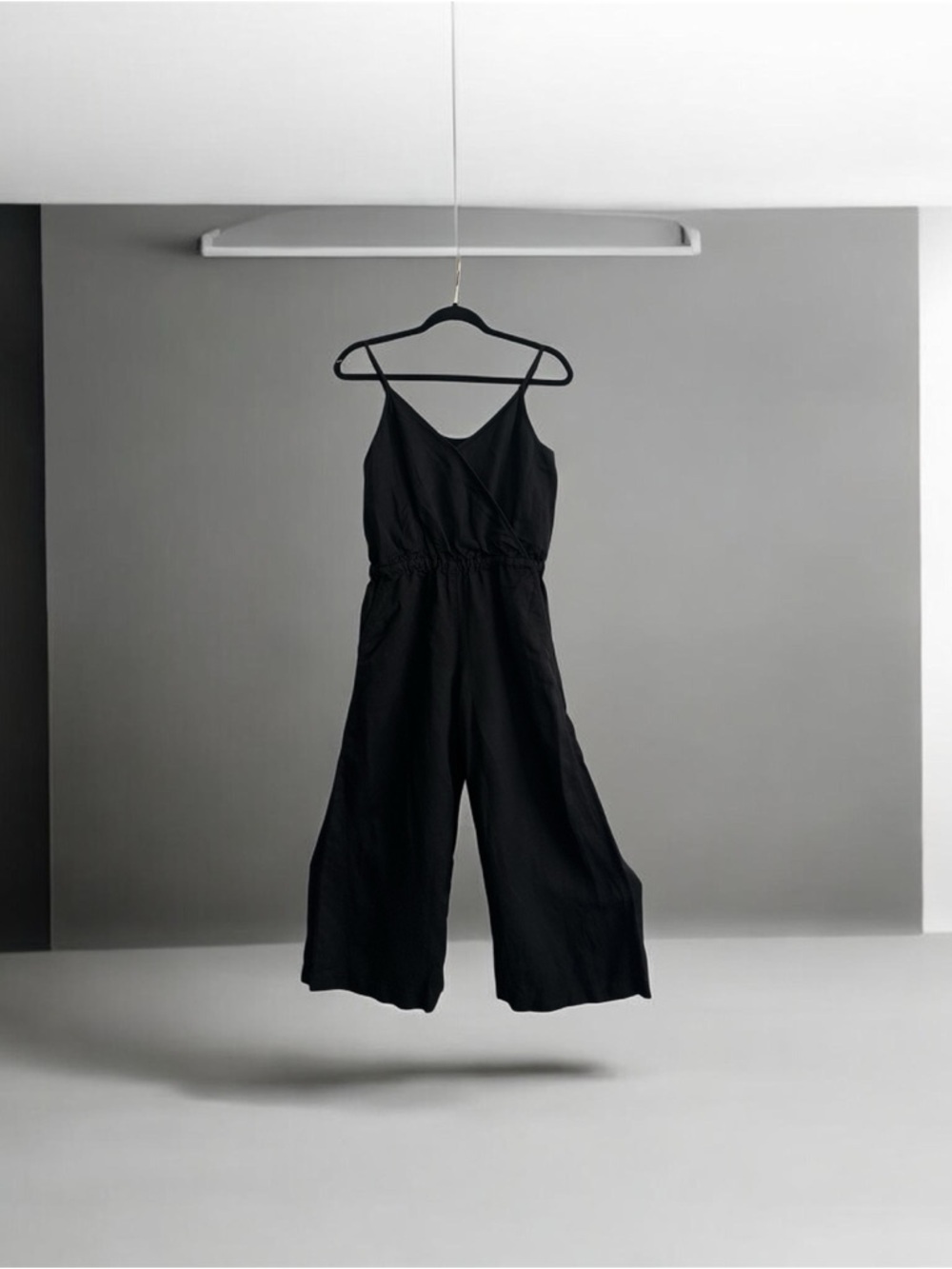 LOFT Black Wide-Leg Spaghetti-Strap Jumpsuit